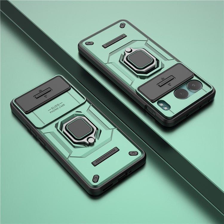 For OnePlus Nord 4 Case PC+TPU Kickstand Phone Protector with Lens Cover - Green