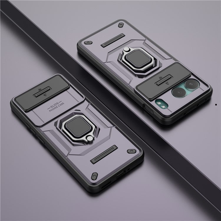 For OnePlus Nord 4 Case PC+TPU Kickstand Phone Protector with Lens Cover - Purple