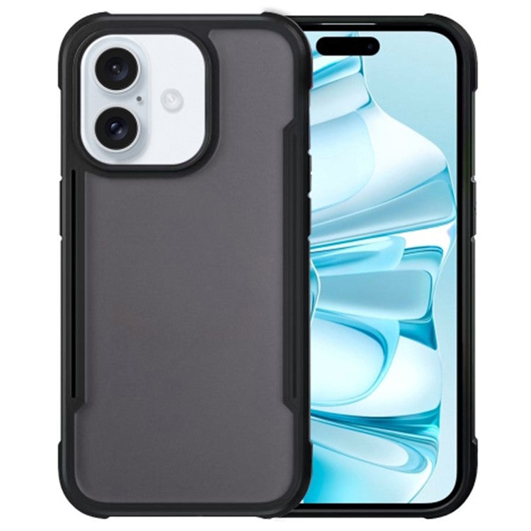 For iPhone 16 Plus Case PC+TPU Drop-Proof Skin-Touch Phone Back Cover - Black