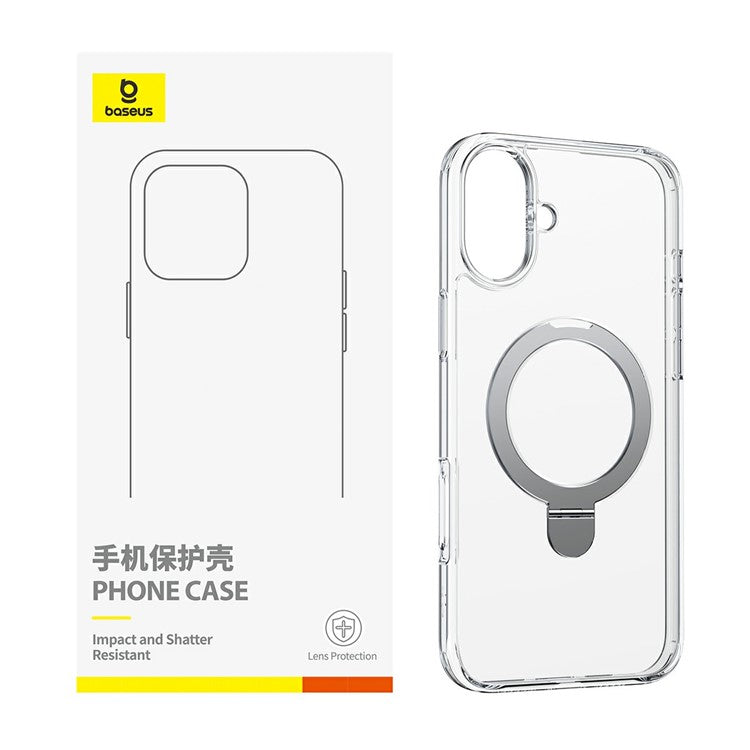 BASEUS Smart Ring Series For iPhone 16 Plus Kickstand Case PC+TPU Phone Cover Compatible with MagSafe - Transparent