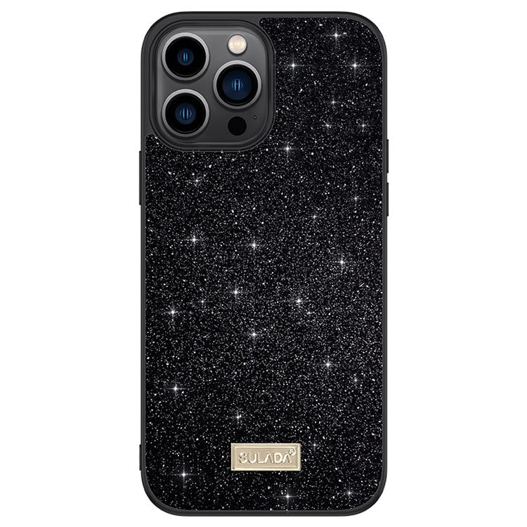 SULADA For iPhone 16 Pro Case PU Leather+PC+TPU Glitter Sequins Back Phone Cover - Black