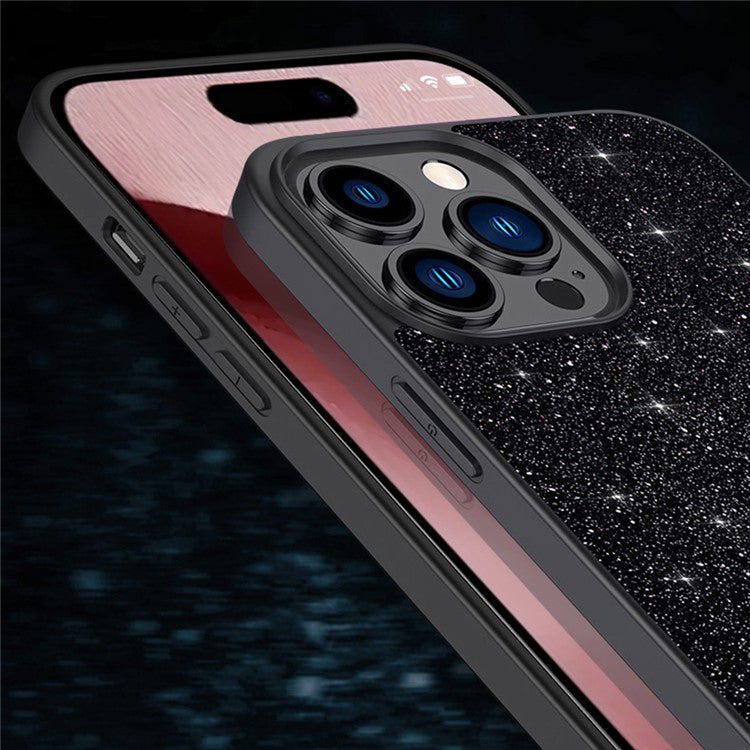 SULADA For iPhone 16 Pro Case PU Leather+PC+TPU Glitter Sequins Back Phone Cover - Black