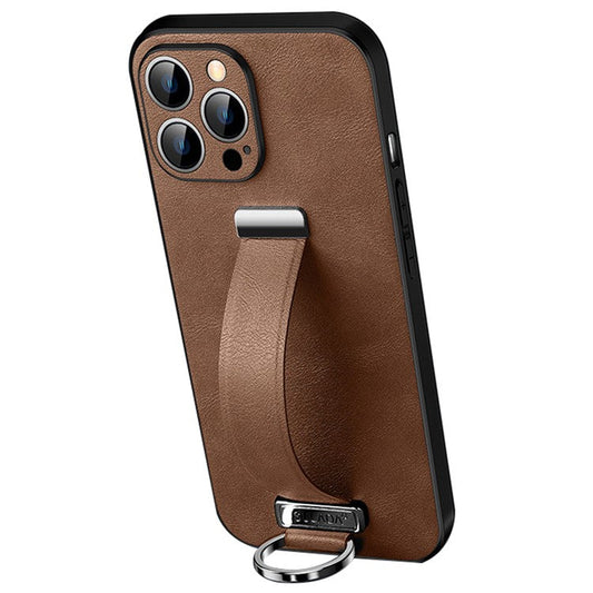 SULADA Fashion Series for iPhone 16 Pro Case Wristband Kickstand Leather Back Phone Cover - Brown