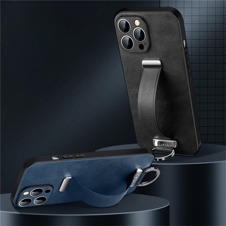 SULADA Fashion Series for iPhone 16 Pro Case Wristband Kickstand Leather Back Phone Cover - Brown