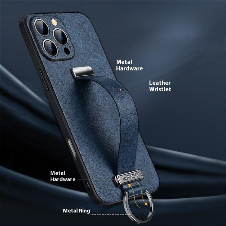 SULADA Fashion Series for iPhone 16 Pro Case Wristband Kickstand Leather Back Phone Cover - Brown
