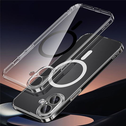 SULADA For iPhone 16 Plus Case Built-In Lens Film TPU+PC Phone Cover Compatible with MagSafe - Transparent Black