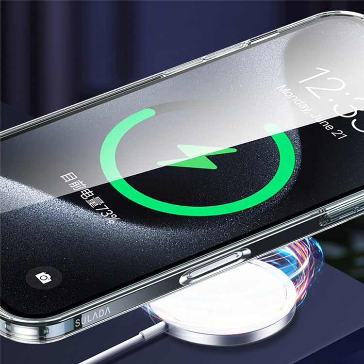 SULADA For iPhone 16 Plus Case Built-In Lens Film TPU+PC Phone Cover Compatible with MagSafe - Transparent Black