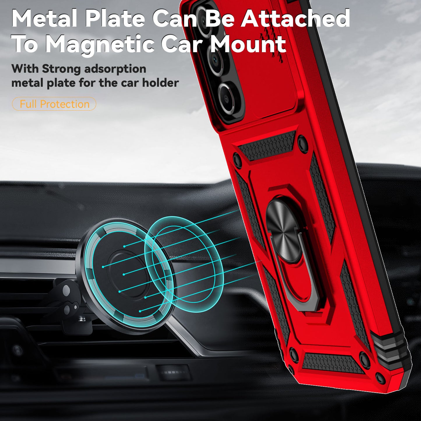 For Samsung Galaxy A16 5G / A16 4G Case PC + TPU Phone Cover Lens Ultimate Protection Kickstand - Red