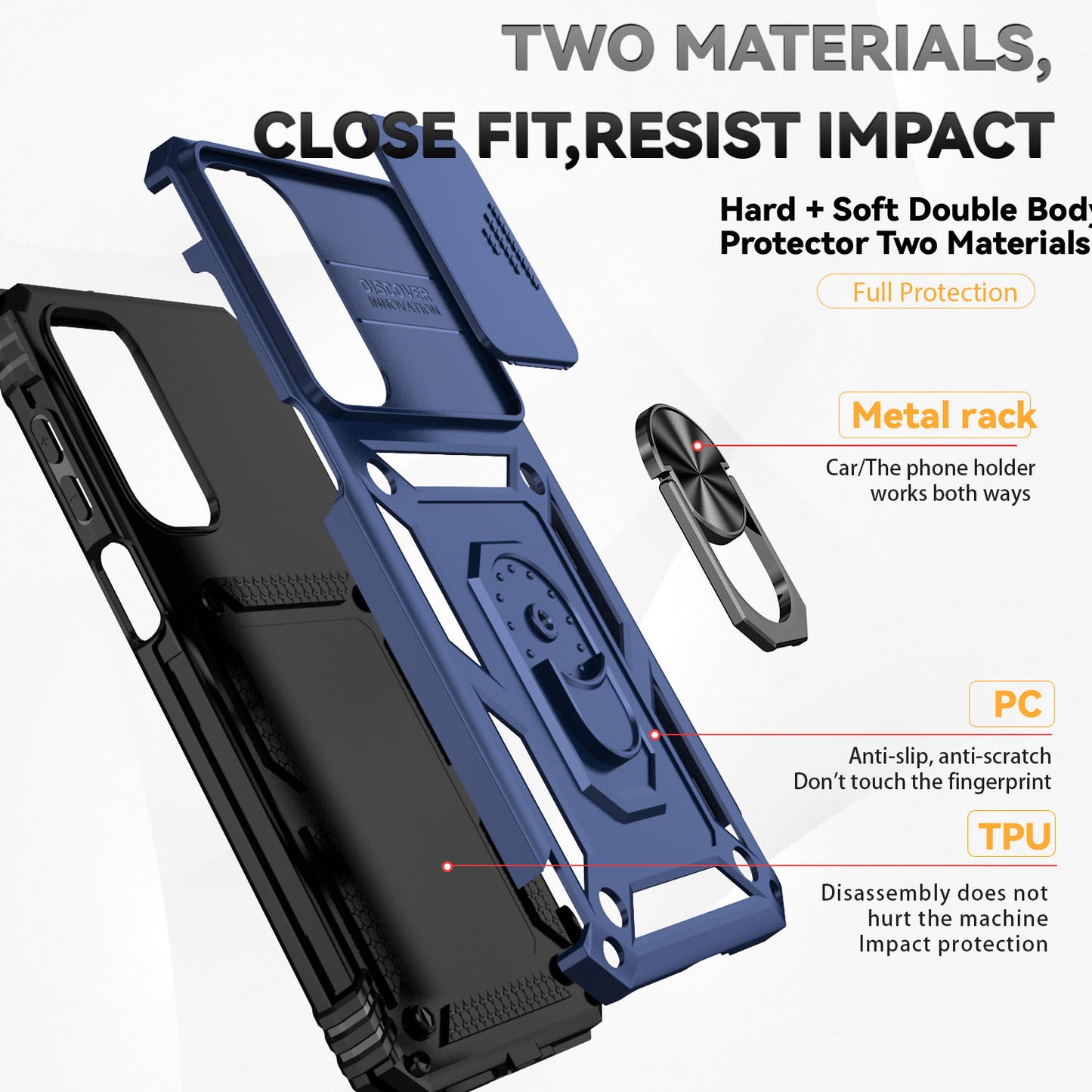 For Samsung Galaxy A16 5G / A16 4G Case PC + TPU Phone Cover Lens Ultimate Protection Kickstand - Blue