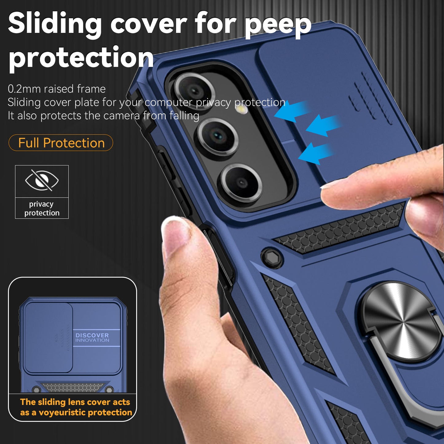 For Samsung Galaxy A16 5G / A16 4G Case PC + TPU Phone Cover Lens Ultimate Protection Kickstand - Blue