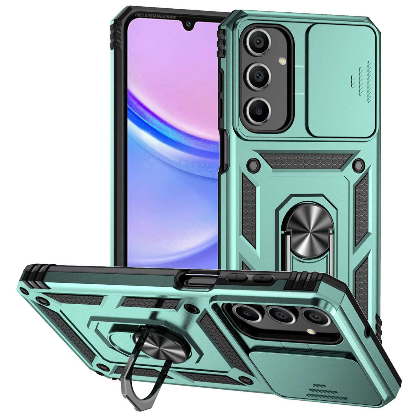 For Samsung Galaxy A16 5G / A16 4G Case PC + TPU Phone Cover Lens Ultimate Protection Kickstand - Blackish Green