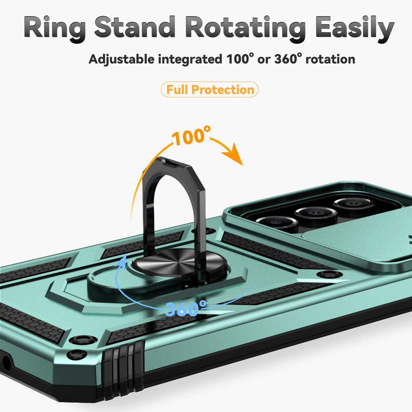 For Samsung Galaxy A16 5G / A16 4G Case PC + TPU Phone Cover Lens Ultimate Protection Kickstand - Blackish Green