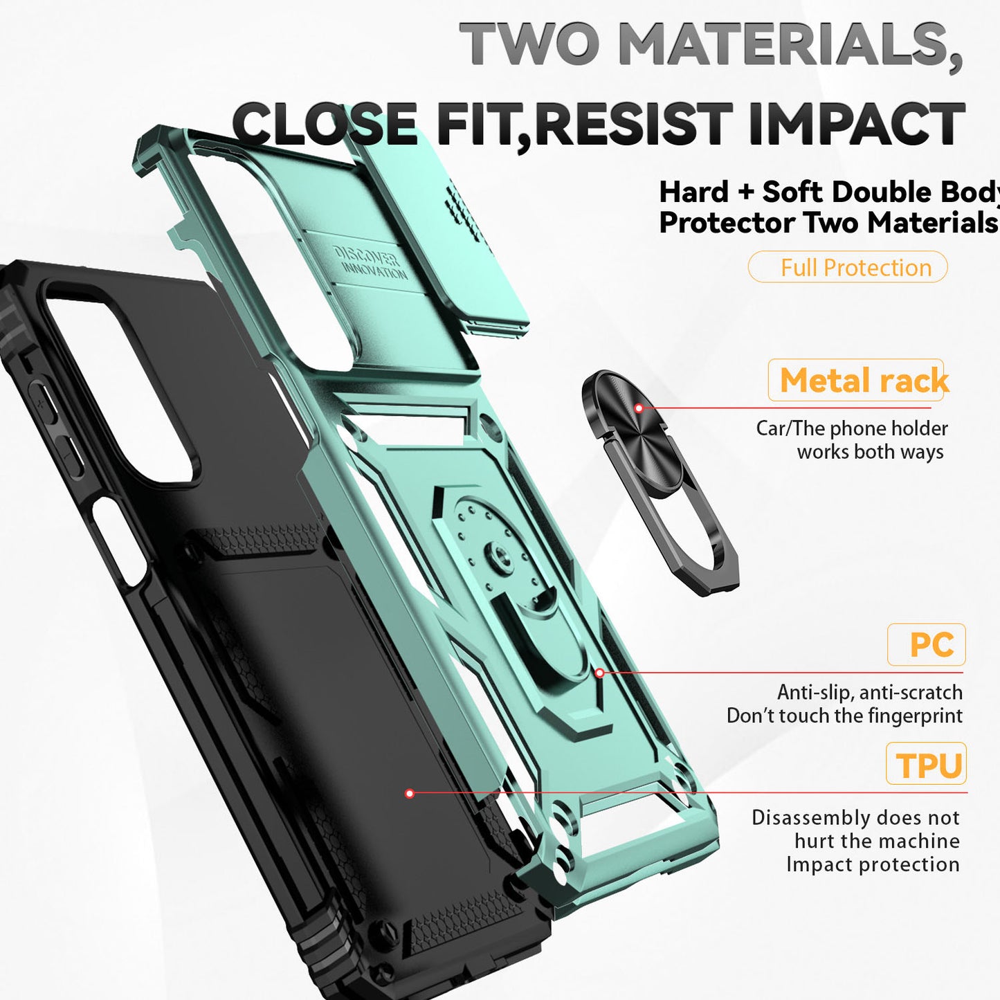 For Samsung Galaxy A16 5G / A16 4G Case PC + TPU Phone Cover Lens Ultimate Protection Kickstand - Blackish Green