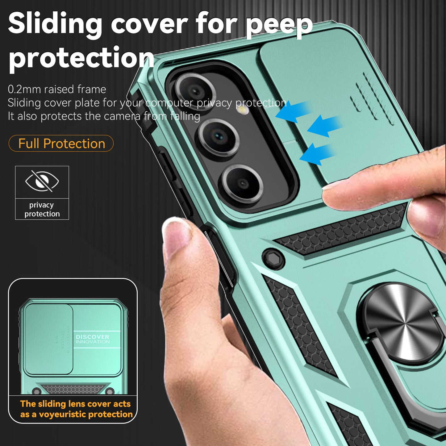 For Samsung Galaxy A16 5G / A16 4G Case PC + TPU Phone Cover Lens Ultimate Protection Kickstand - Blackish Green