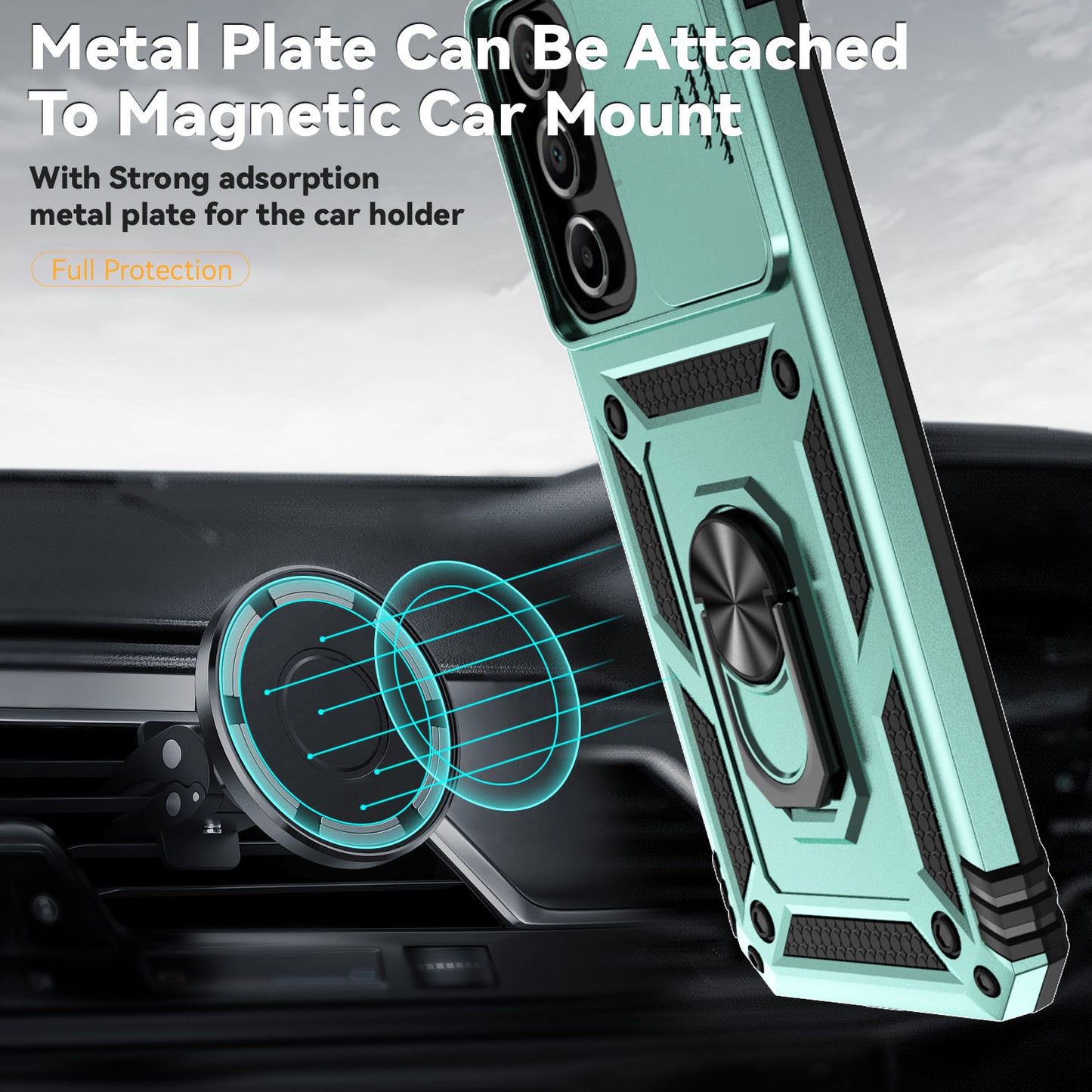 For Samsung Galaxy A16 5G / A16 4G Case PC + TPU Phone Cover Lens Ultimate Protection Kickstand - Blackish Green