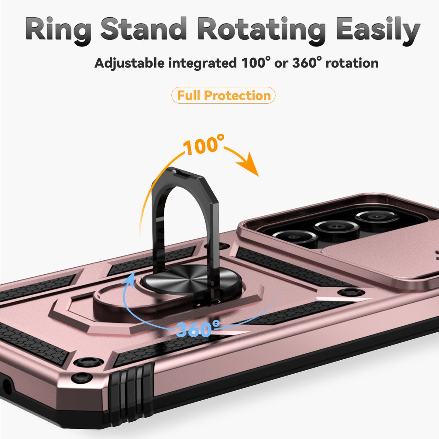 For Samsung Galaxy A16 5G / A16 4G Case PC + TPU Phone Cover Lens Ultimate Protection Kickstand - Rose Gold