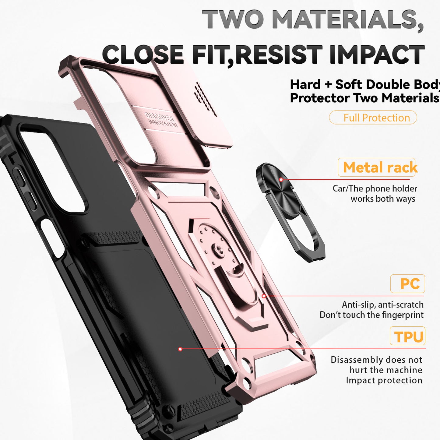 For Samsung Galaxy A16 5G / A16 4G Case PC + TPU Phone Cover Lens Ultimate Protection Kickstand - Rose Gold