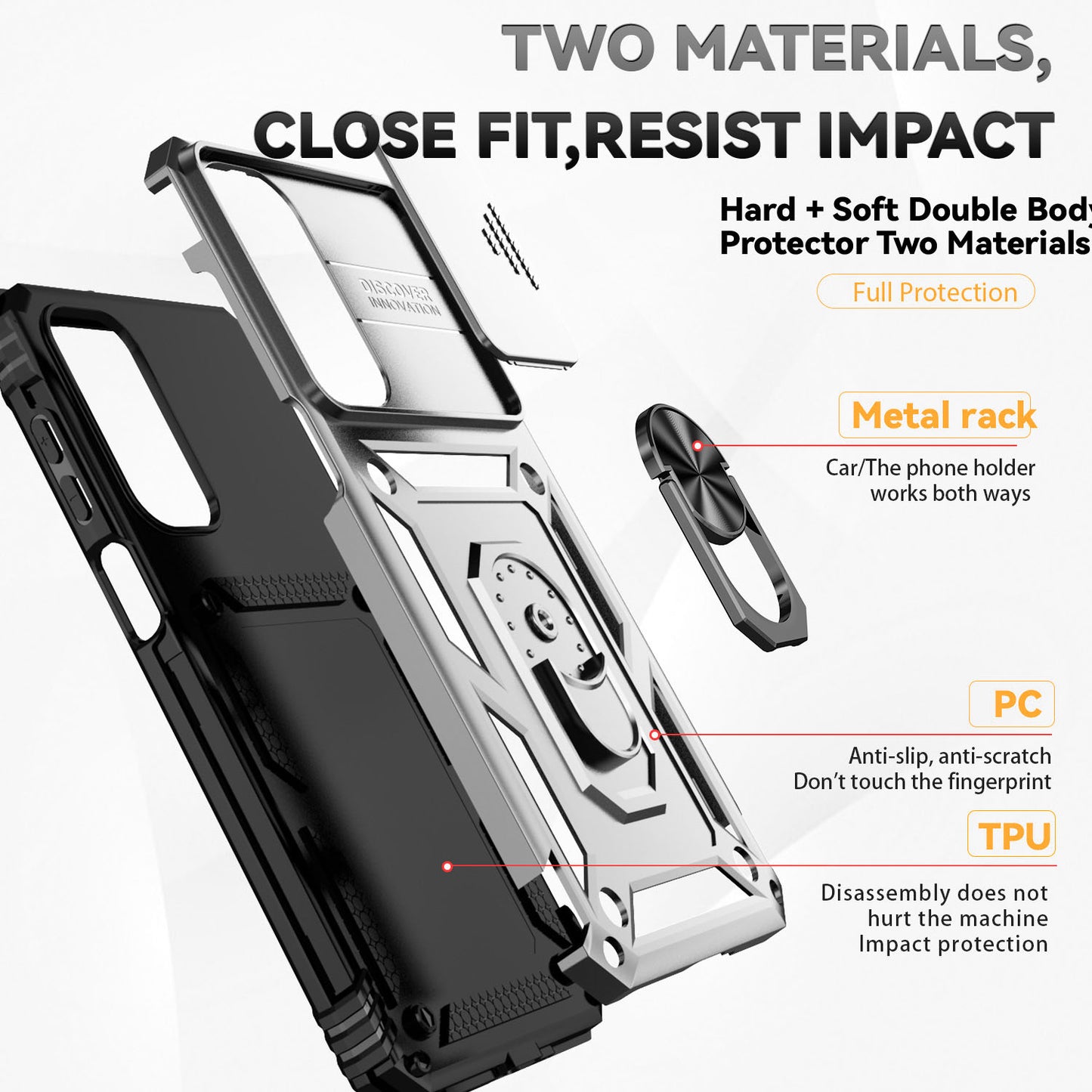 For Samsung Galaxy A16 5G / A16 4G Case PC + TPU Phone Cover Lens Ultimate Protection Kickstand - Silver