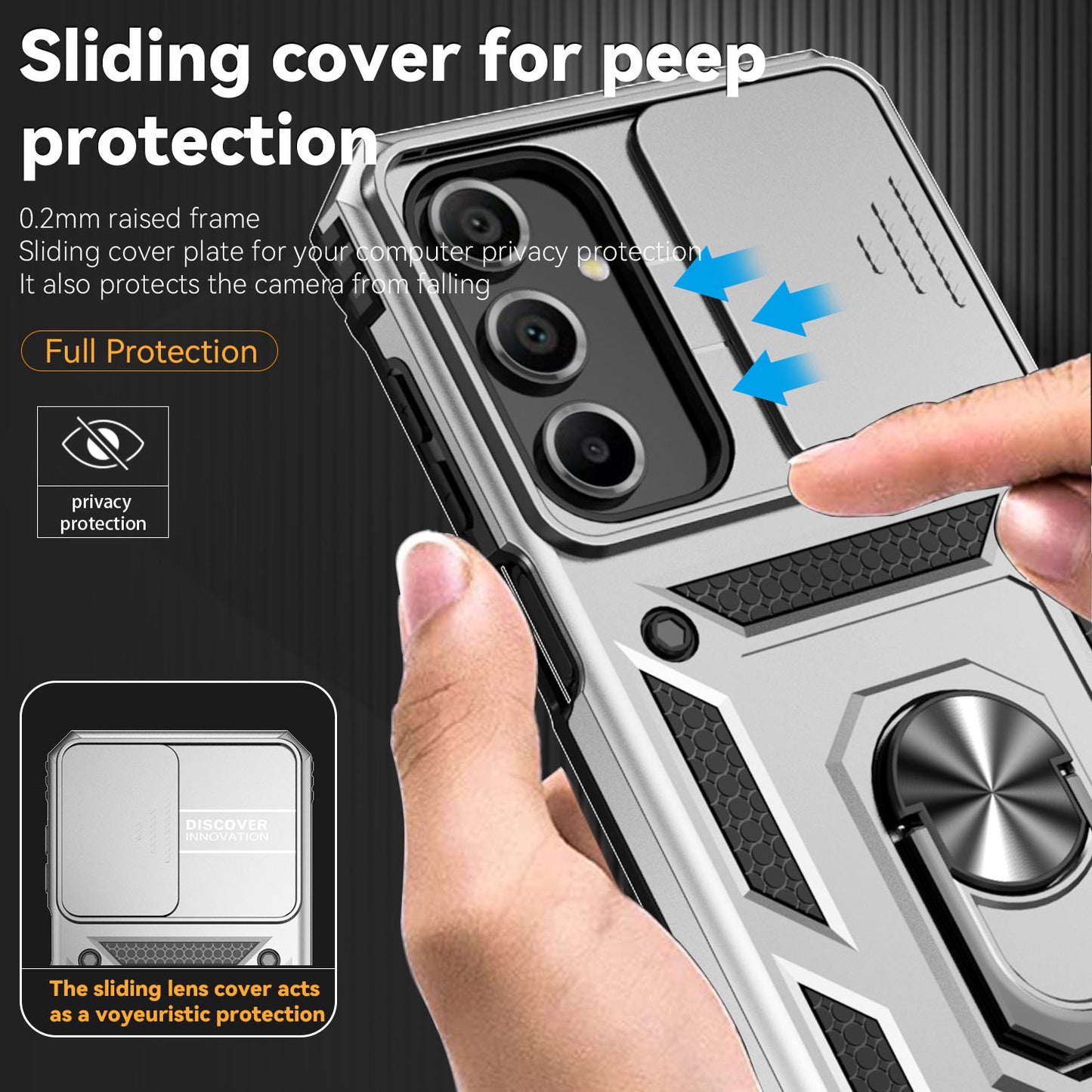 For Samsung Galaxy A16 5G / A16 4G Case PC + TPU Phone Cover Lens Ultimate Protection Kickstand - Silver