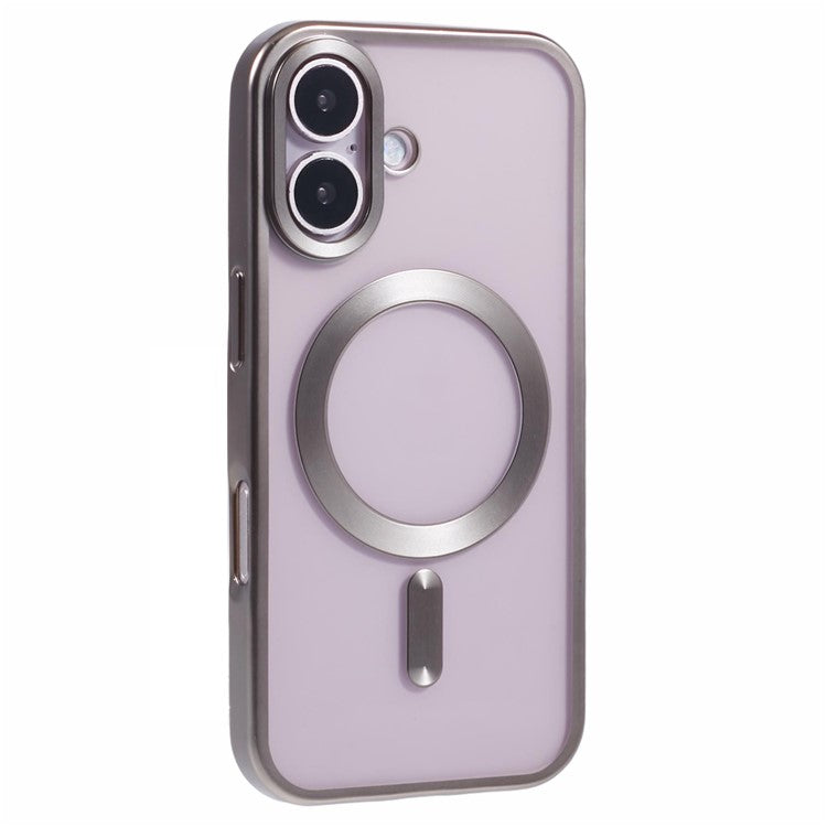 For iPhone 16 Case Matte Electroplating Phone Cover Compatible with MagSafe - Titanium Grey
