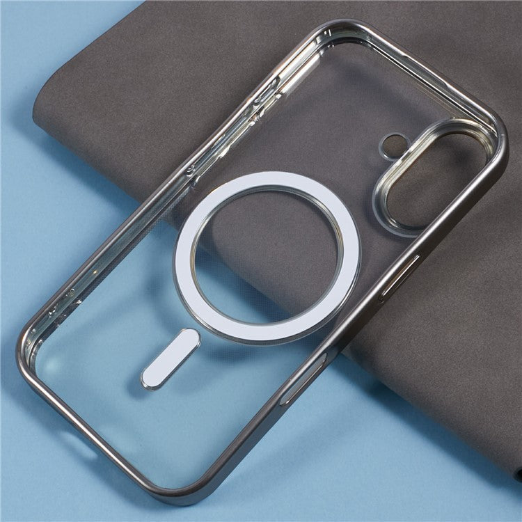 For iPhone 16 Case Matte Electroplating Phone Cover Compatible with MagSafe - Titanium Grey