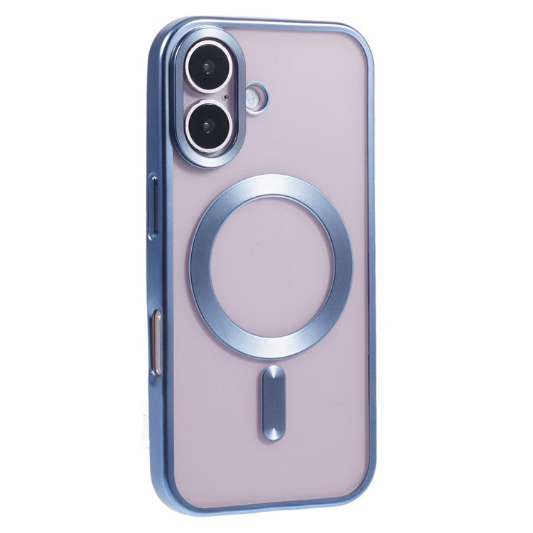 For iPhone 16 Case Matte Electroplating Phone Cover Compatible with MagSafe - Baby Blue