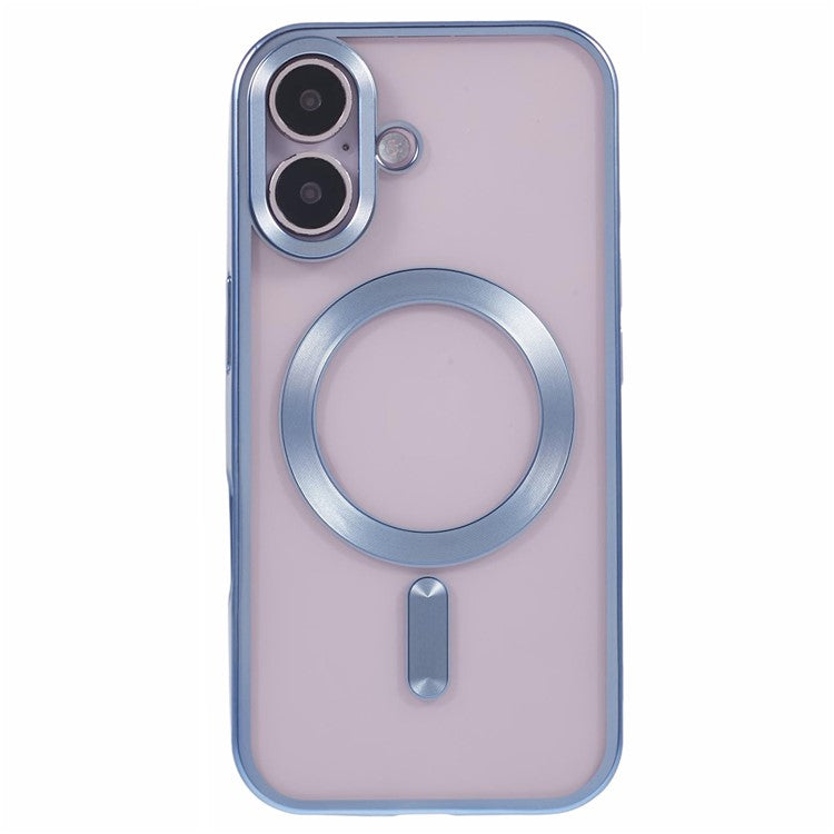 For iPhone 16 Case Matte Electroplating Phone Cover Compatible with MagSafe - Baby Blue