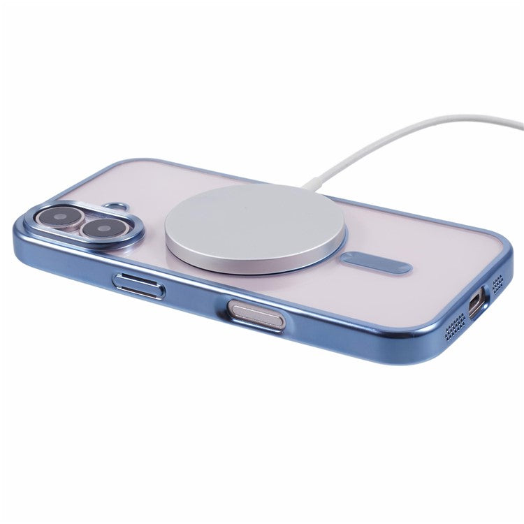 For iPhone 16 Case Matte Electroplating Phone Cover Compatible with MagSafe - Baby Blue