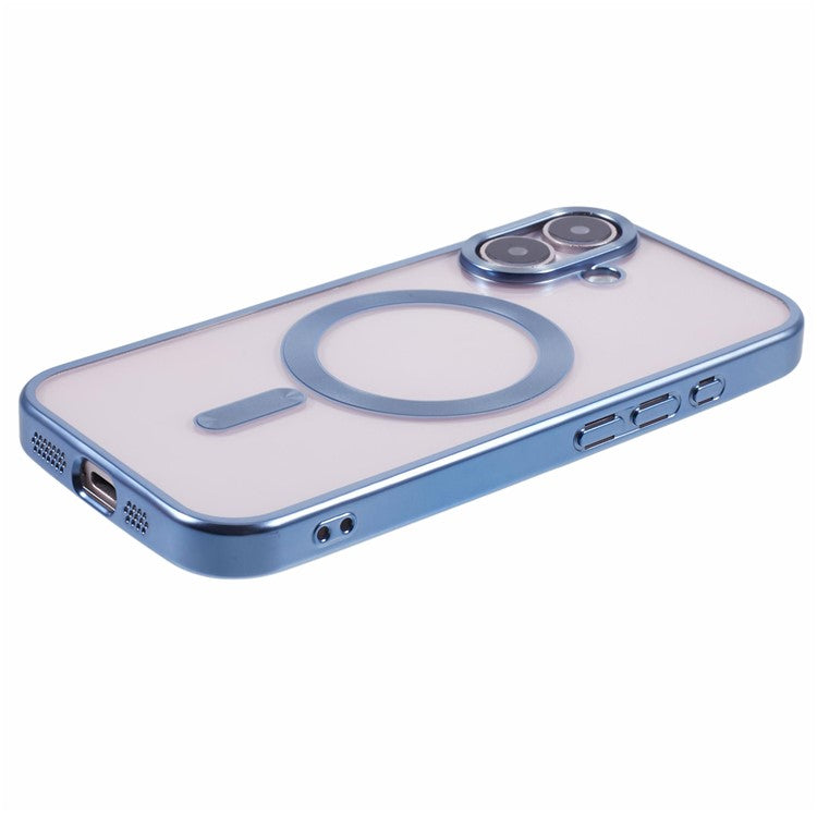 For iPhone 16 Case Matte Electroplating Phone Cover Compatible with MagSafe - Baby Blue