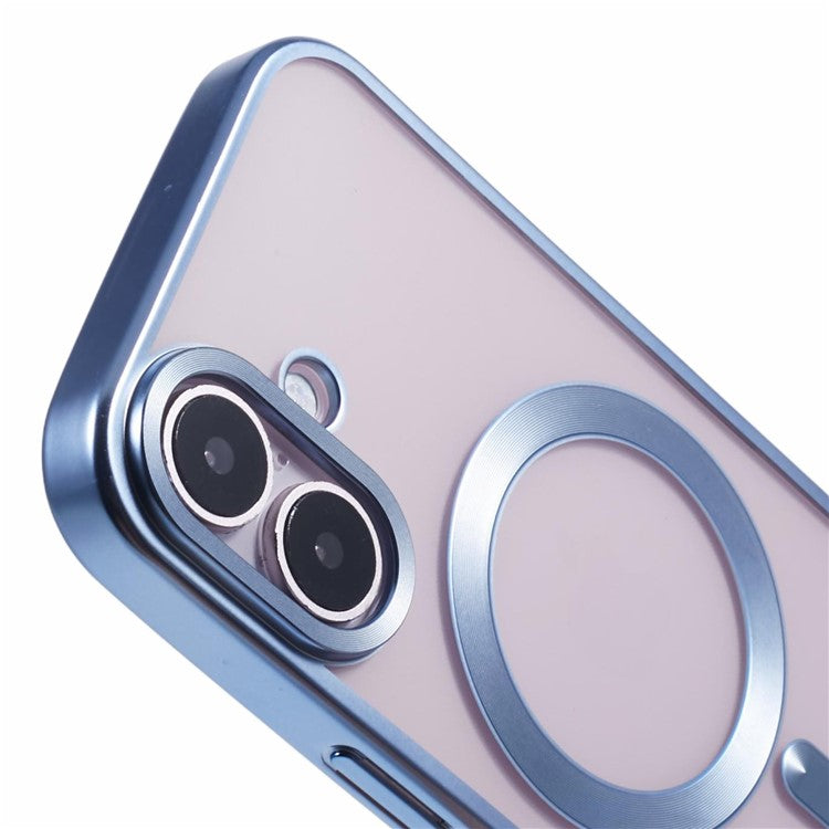 For iPhone 16 Case Matte Electroplating Phone Cover Compatible with MagSafe - Baby Blue