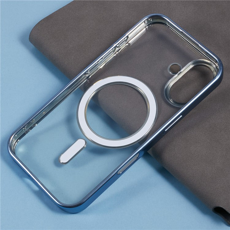 For iPhone 16 Case Matte Electroplating Phone Cover Compatible with MagSafe - Baby Blue