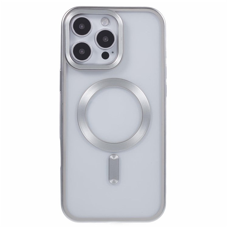 For iPhone 16 Pro Case Matte Electroplating Phone Cover Compatible with MagSafe - Silver