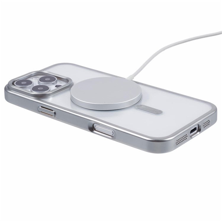 For iPhone 16 Pro Case Matte Electroplating Phone Cover Compatible with MagSafe - Silver