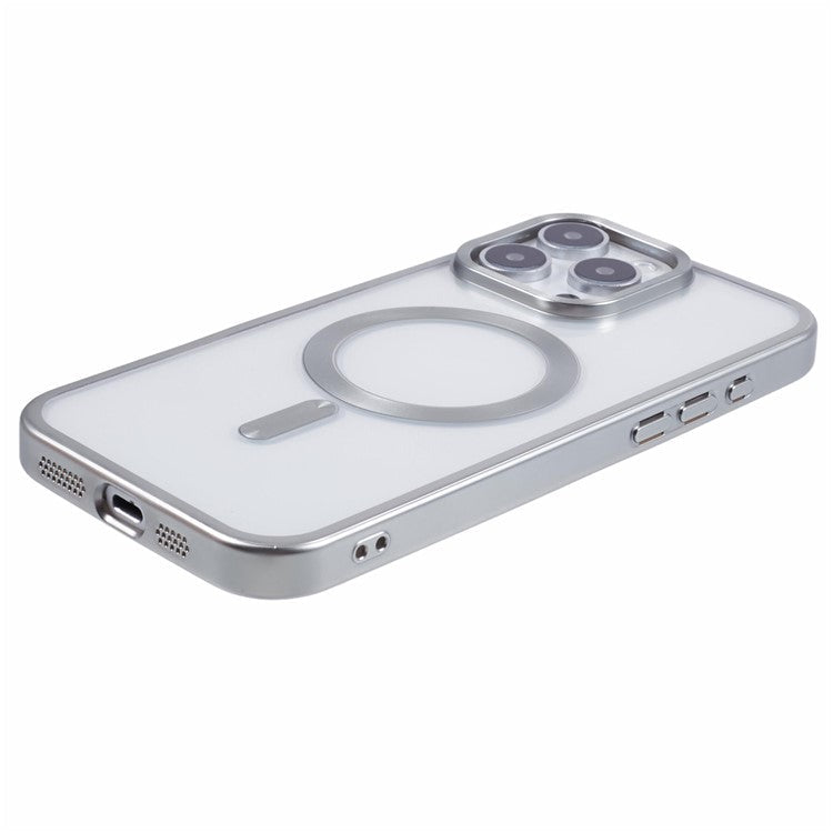 For iPhone 16 Pro Case Matte Electroplating Phone Cover Compatible with MagSafe - Silver