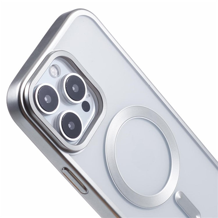 For iPhone 16 Pro Case Matte Electroplating Phone Cover Compatible with MagSafe - Silver
