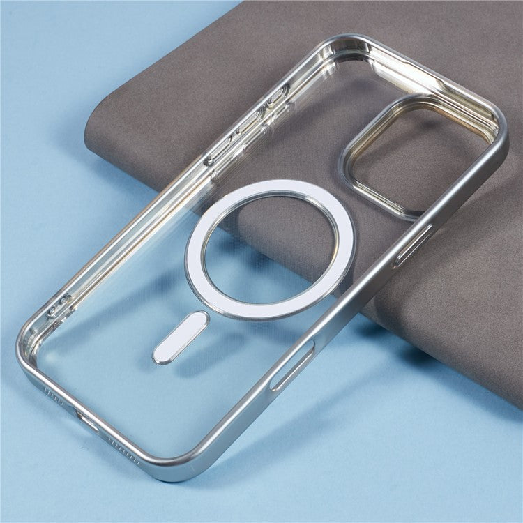 For iPhone 16 Pro Case Matte Electroplating Phone Cover Compatible with MagSafe - Silver
