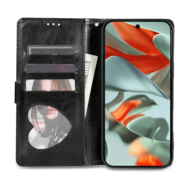 For Google Pixel 9 Pro / Pixel 9 Stand Case Glitter Phone Leather Cover Zipper Pocket - Black