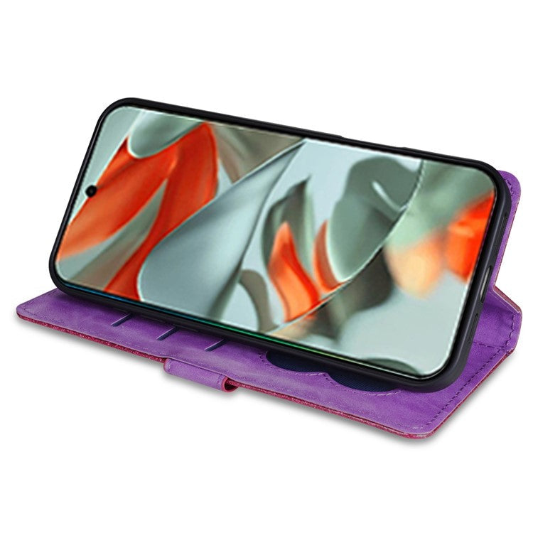 For Google Pixel 9 Pro / Pixel 9 Stand Case Glitter Phone Leather Cover Zipper Pocket - Purple