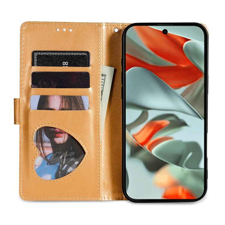 For Google Pixel 9 Pro XL Stand Case Glitter Phone Leather Cover Zipper Pocket - Gold