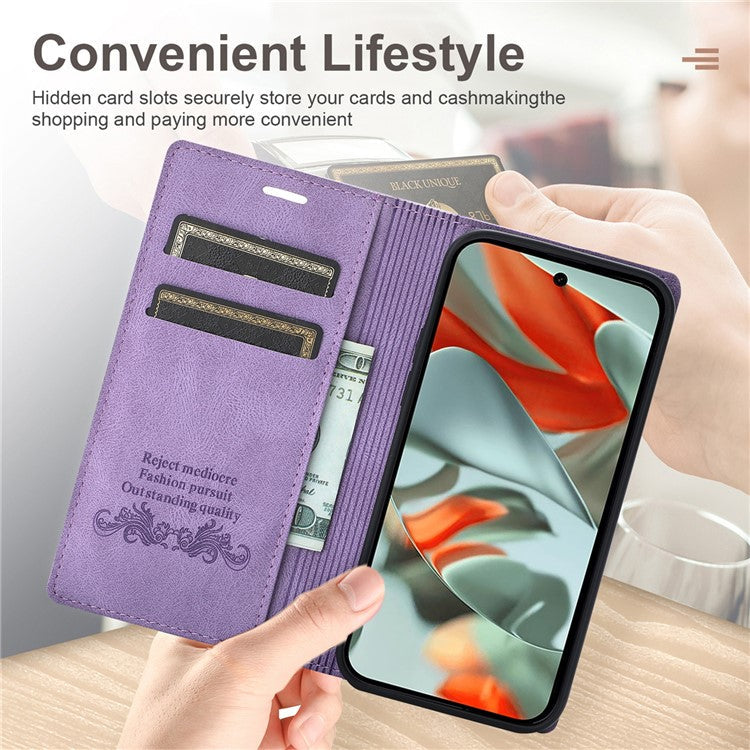 For Google Pixel 9 Pro / Pixel 9 Wallet Case Magnetic Closing Leather Phone Cover - Purple