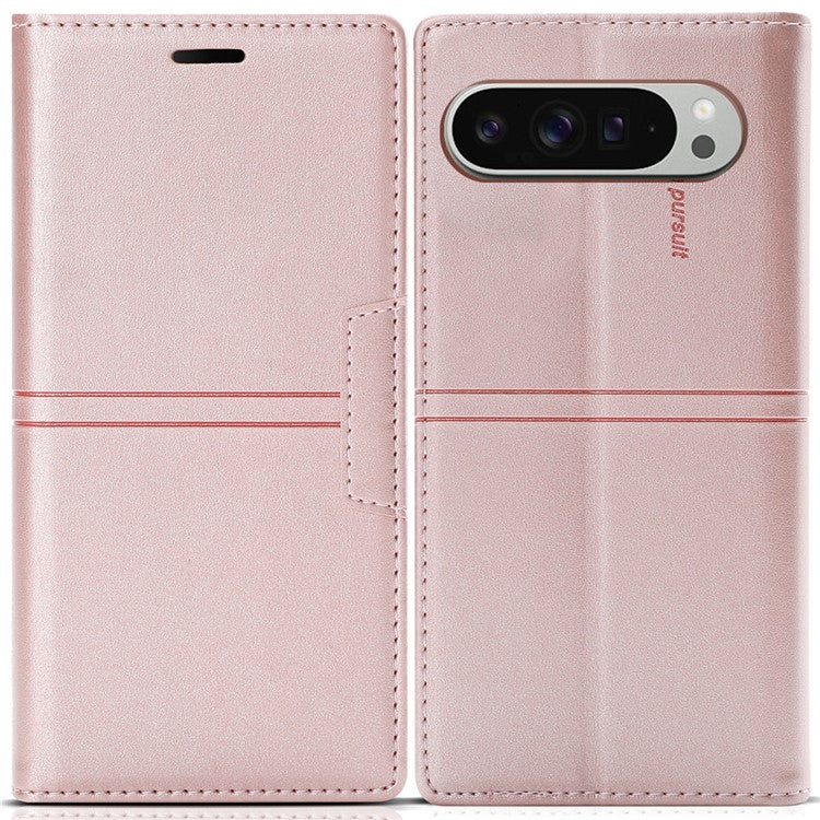 For Google Pixel 9 Pro / Pixel 9 Wallet Case Magnetic Closing Leather Phone Cover - Rose Gold