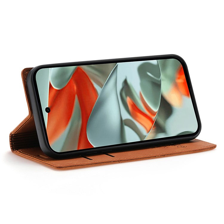 For Google Pixel 9 Pro / Pixel 9 Wallet Case Magnetic Closing Leather Phone Cover - Brown