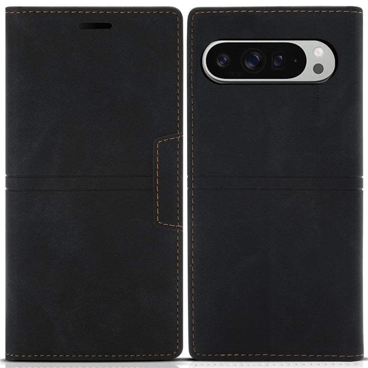 For Google Pixel 9 Pro / Pixel 9 Wallet Case Magnetic Closing Leather Phone Cover - Black