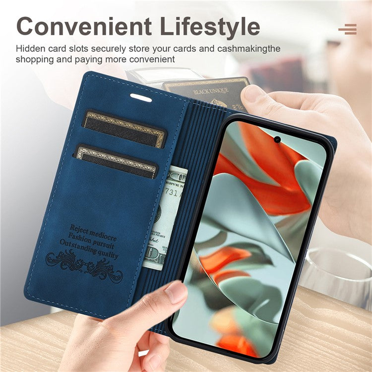 For Google Pixel 9 Pro / Pixel 9 Wallet Case Magnetic Closing Leather Phone Cover - Blue