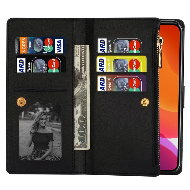 For iPhone 16 Plus Case Starry Sky Carving Leather Wallet Phone Cover - Black