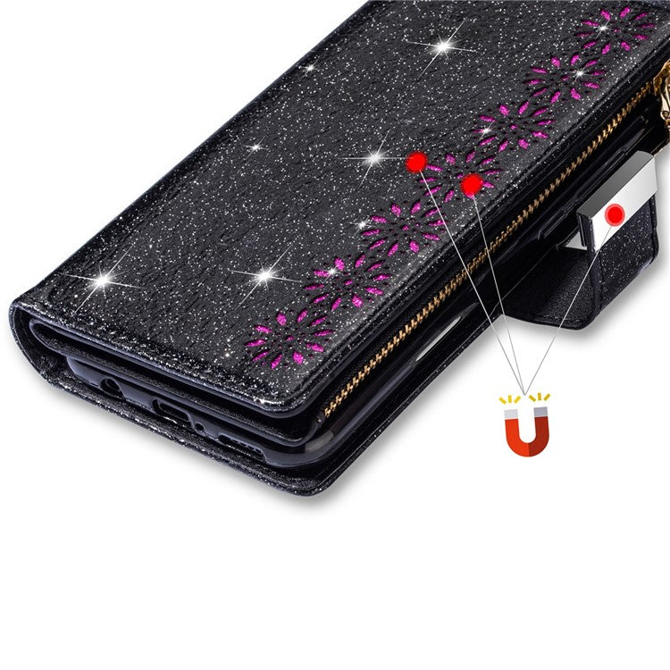 For iPhone 16 Plus Case Starry Sky Carving Leather Wallet Phone Cover - Black
