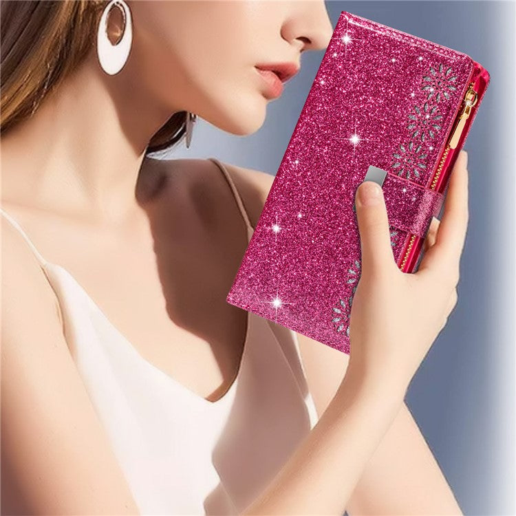 For Google Pixel 9 Pro / Pixel 9 Case Starry Sky Carving Leather Wallet Phone Cover - Rose