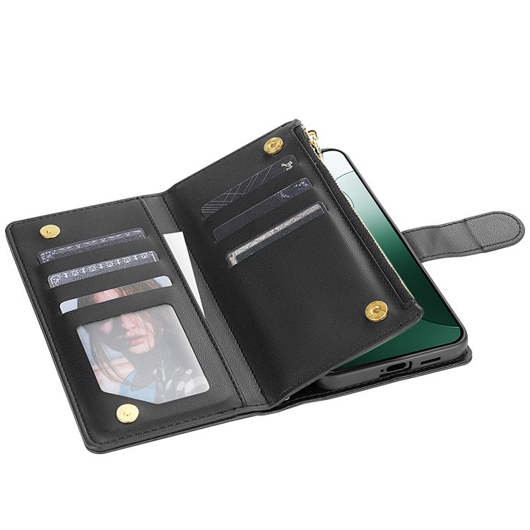 For Google Pixel 9 Pro XL Case Rhombus Stitching Leather Wallet Phone Cover with Long / Short Strap - Black