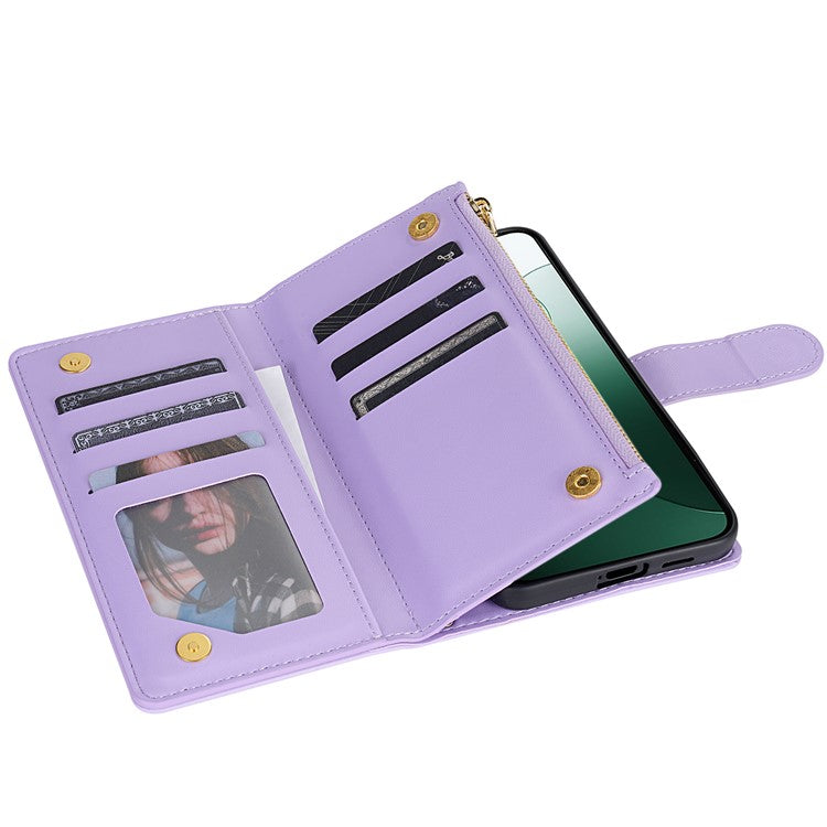 For Google Pixel 9 Pro XL Case Rhombus Stitching Leather Wallet Phone Cover with Long / Short Strap - Light Purple