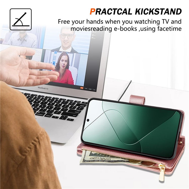 For Google Pixel 9 Pro / Pixel 9 Case Rhombus Stitching Leather Wallet Phone Cover with Long / Short Strap - Rose Gold